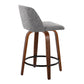 Tanas - Set of 2 - 24" Walnut Mid-Century Modern Swivel Counter Stools with Grey Noise Fabric Seat & Black Metal Footrest