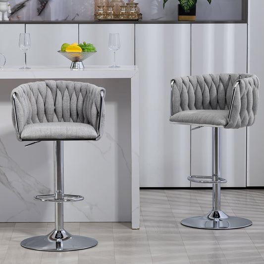 Estella - Set of 2 - 21.06” 360° Swivel Gray Bar Stools with Adjustable Counter Height, Woven Fabric Backrest, and Footrest