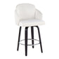 Daelon- Set of 2 - 21" Black Wood & Cream Velvet Counter Stools with Gold Accents and Chrome Footrest