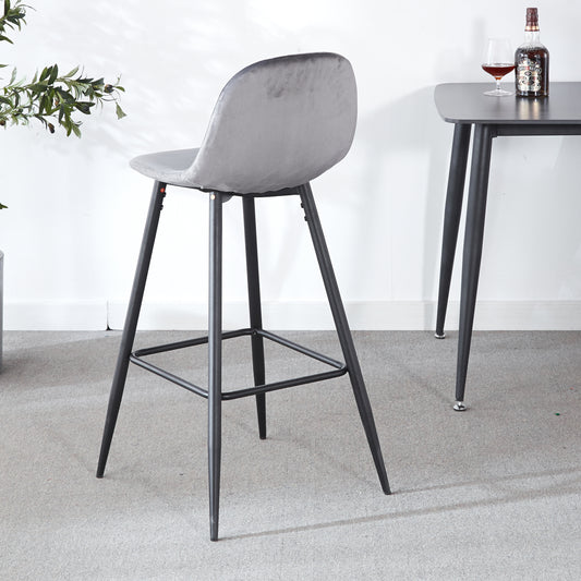 Velvet - Set of 2 - 20" Counter Bar Stools Grey with Ergonomic Backrest, Metal Legs, and Footrests