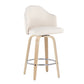 Cadeno - Set of 2 - 26" Mid-Century Modern Counter Stools with Cream Fabric, Natural Wood Legs, and Chrome Footrest