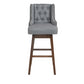 Eric - Set of 2 - 30" Gray Linen Swivel Bar Stools with Button-Tufted Backrest, Solid Wood Legs, Seat Height