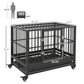 Pawhut - 36" Heavy Duty Dog Crate Metal Cage Kennel With Lockable Wheels, Double Door And Removable Tray - Gray