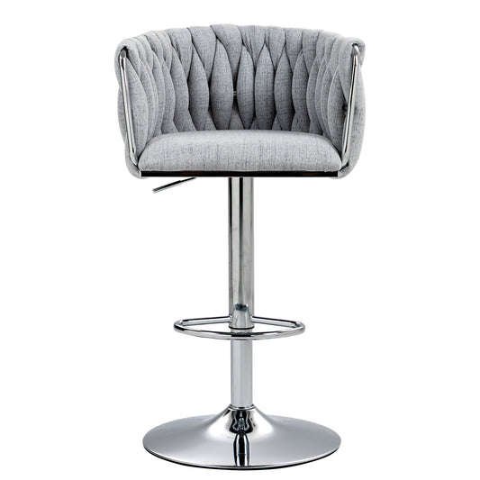 Estella - Set of 2 - 21.06” 360° Swivel Gray Bar Stools with Adjustable Counter Height, Woven Fabric Backrest, and Footrest