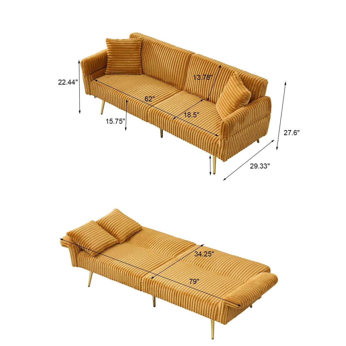 Luxury Foldable Double Sofa Bed With Folding Armrests