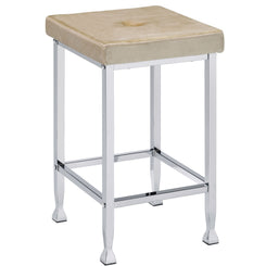 Hastings - Set of 2 - 24” Beige Velvet Upholstered Counter Height Stools with Chrome-Finished Legs