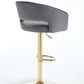 Hark - Set of 2 -26" Adjustable Gray Velvet Bar Chairs with Hollowed Back and Gold Base, 19.4" L x 21.5" W x 43.7" H