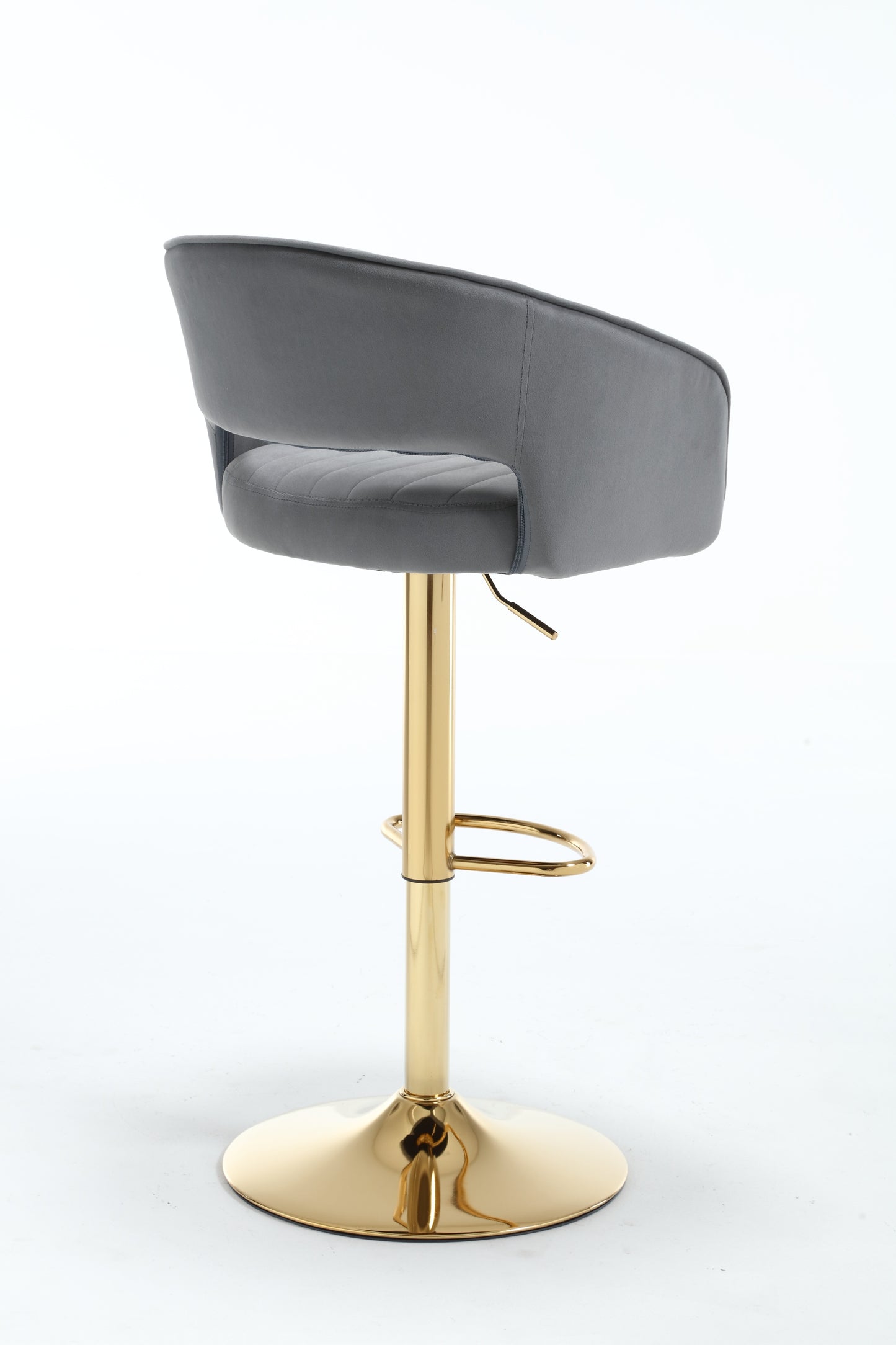 Hark - Set of 2 -26" Adjustable Gray Velvet Bar Chairs with Hollowed Back and Gold Base, 19.4" L x 21.5" W x 43.7" H