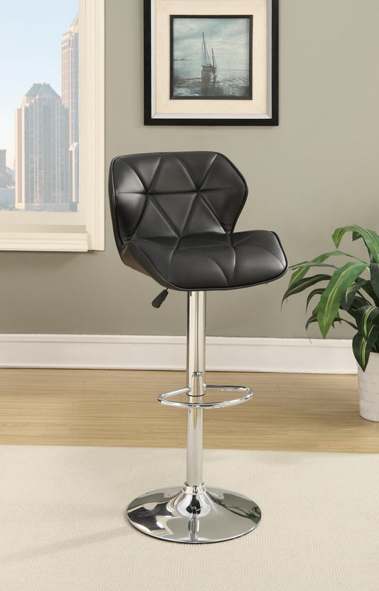 Cirvella - Set of 2 - 26" Black Faux Leather Adjustable Bar Stools with Chrome Base and Tufted High Back