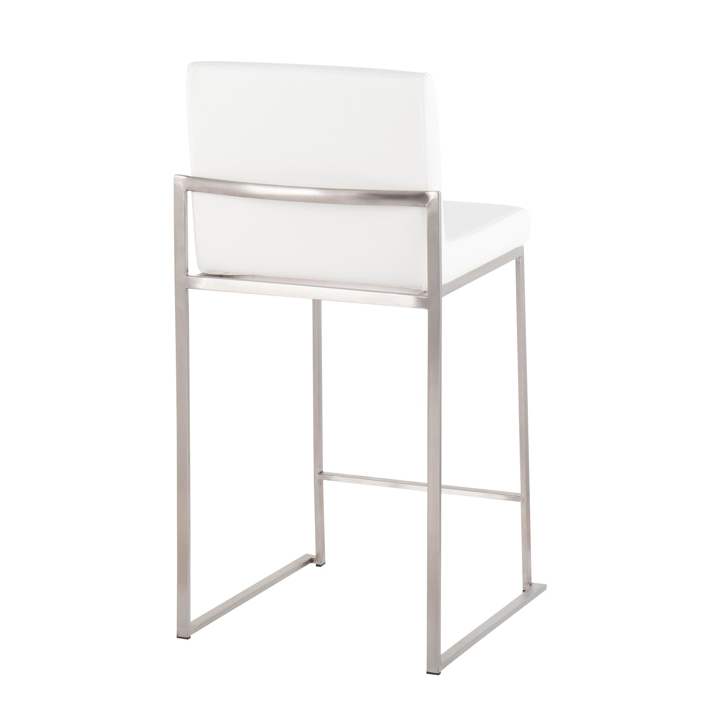 Lyriana - Set of 3 - 24" White Faux Leather High Back Counter Stools with Stainless Steel Frame