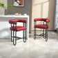 Silver - Set of 2 - 24" Wine Red PU Counter Height Bar Stools with Curved Backrest, Black Metal Frame, Thick Cushion for Kitchen or Dining Room