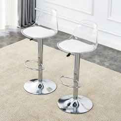 Crawford- Set of 2 - 24" White Adjustable Swivel Bar Stools with Leather Polyurethane and PET Backrest