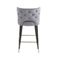 Harmith - Set of 2 - 24" Gray Velvet Counter Stools with Gold-Tipped Black Metal Legs, 19" W x 22" D