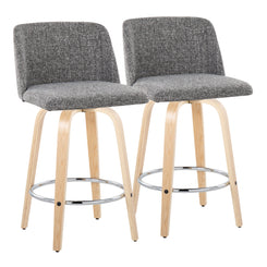 Thorne - Set of 2 - 26" Natural Wood Counter Stools with Grey Upholstered Swivel Seat and Chrome Footrest by LumiSource