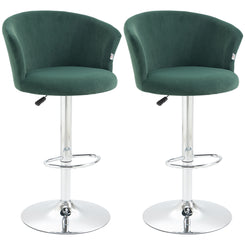 Harkins - Set of 2- 25" Adjustable Swivel Bar Stools, Dark Green Velvet Upholstery, Counter Height with Footrest (22.8" x 22.8" x 42.5") for Kitchen or Dining Room