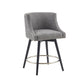 Mate o - Set of 2 - 24"Grey Upholstered Swivel Counter Stools with Nailhead Trim and Solid Wood Legs