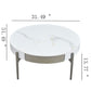 Modern Round Coffee Table With Storage Drawers Handcrafted Ceramic Inlay Tabletop 2 Tone Wood Legs Scandinavian Living Room Center Table - White / Gray
