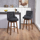 Helvion - Set of 2 - 29.92" Black Linen Swivel Counter Height Bar Stools with Solid Wood Legs and High Back