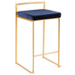 Lola - Set of 3 - 26" Stackable Counter Stools in Gold Metal with Blue Velvet Cushions