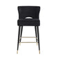 Henley - Set of 2 - 28" Black Velvet Counter Height Stools with Gold-Tipped Metal Legs