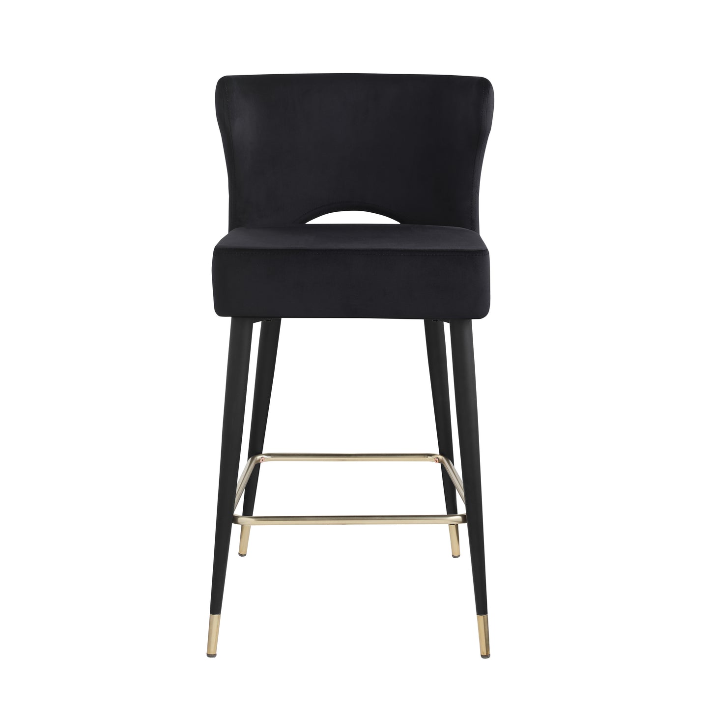 Henley - Set of 2 - 28" Black Velvet Counter Height Stools with Gold-Tipped Metal Legs