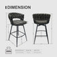 Gatsby - Set of 4 - 28" Tan Woven Leather Bar Stools with 360° Swivel Upholstered Counter Chairs, Back, and Black Metal Legs