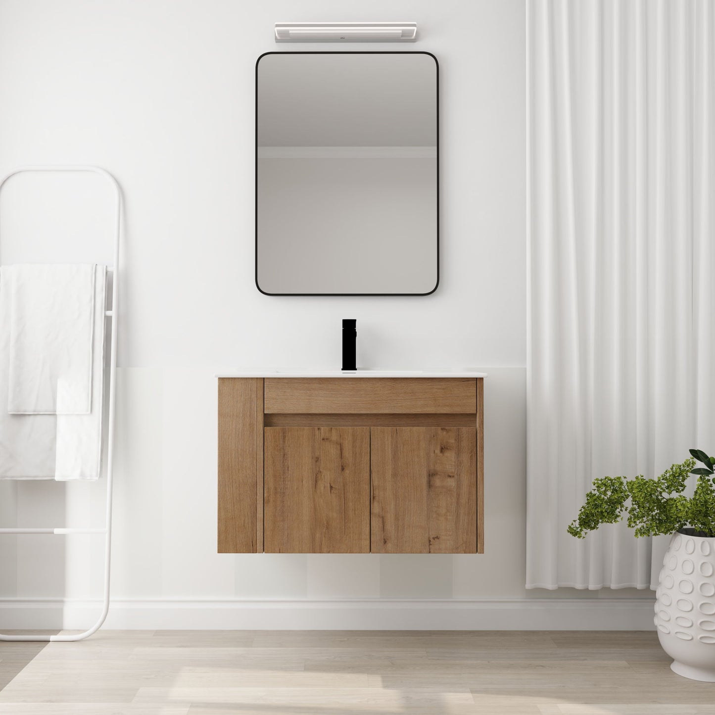 Wall Mounted Bathroom Vanity With Basin And Adjustable Open Shelf