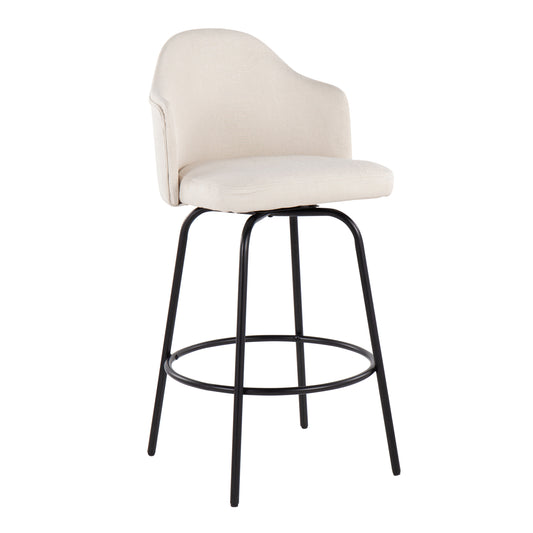 Loan - Set of 2 - 24" Contemporary Fixed-Sit Height Counter Stools in Black Metal with Cream Fabric