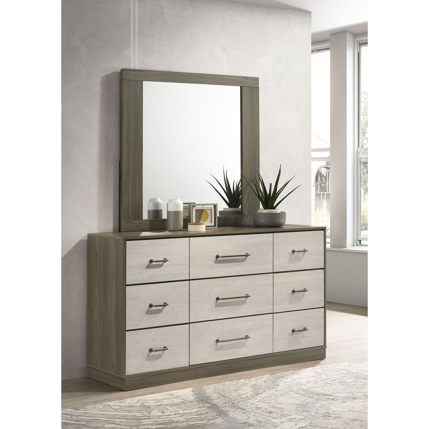 Edmondson - 9 Drawer Dresser With Mirror - Natural / Gray