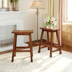 Hilltop - Set of 2 - 24" Walnut Farmhouse Rustic Counter Height Stools - Solid Wood