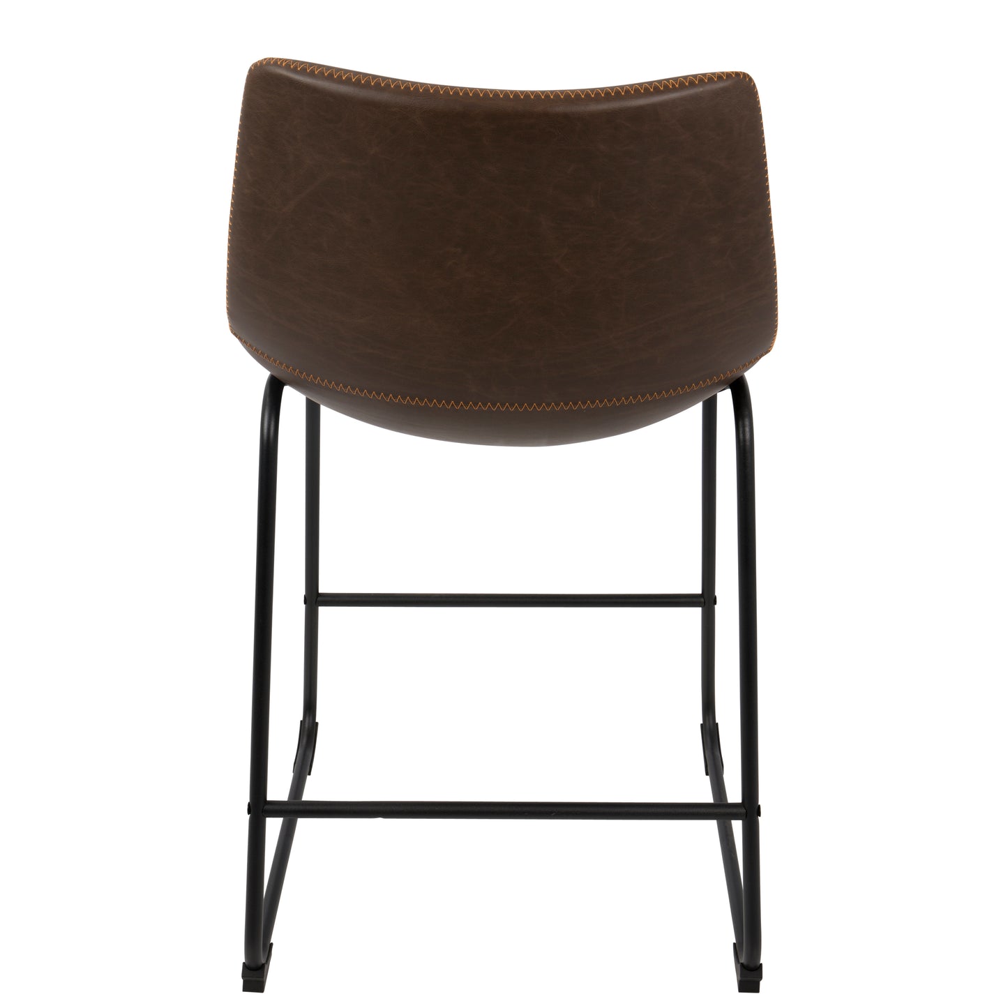 AuraCraft - Set of 2 - 26" Industrial Counter Stools in Espresso Faux Leather with Orange Stitching and Black Metal Frame