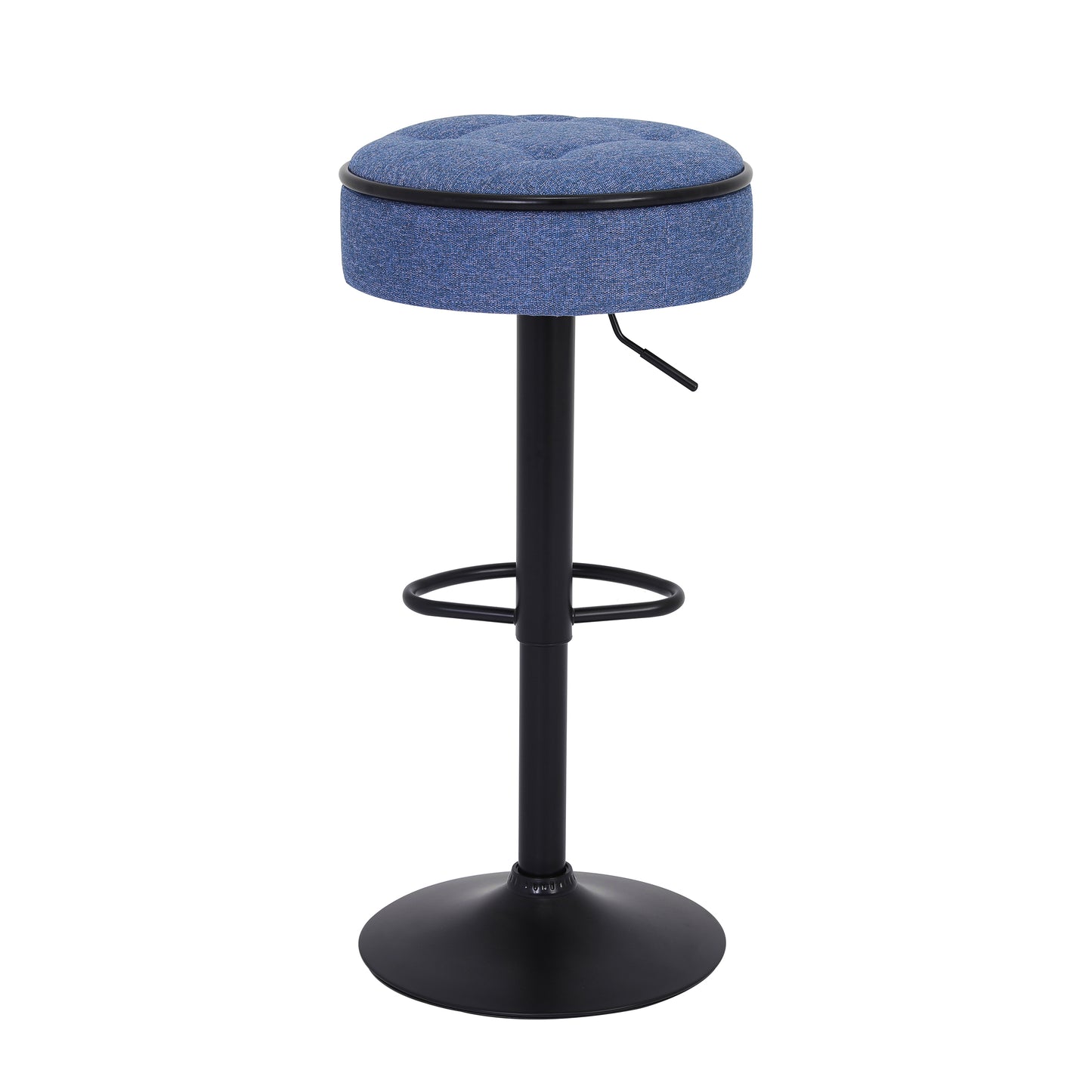 Veynard - Set of 2 - 24" Blue Linen Adjustable Bar Stools with 360° Swivel, Metal Frame for Kitchen and Dining