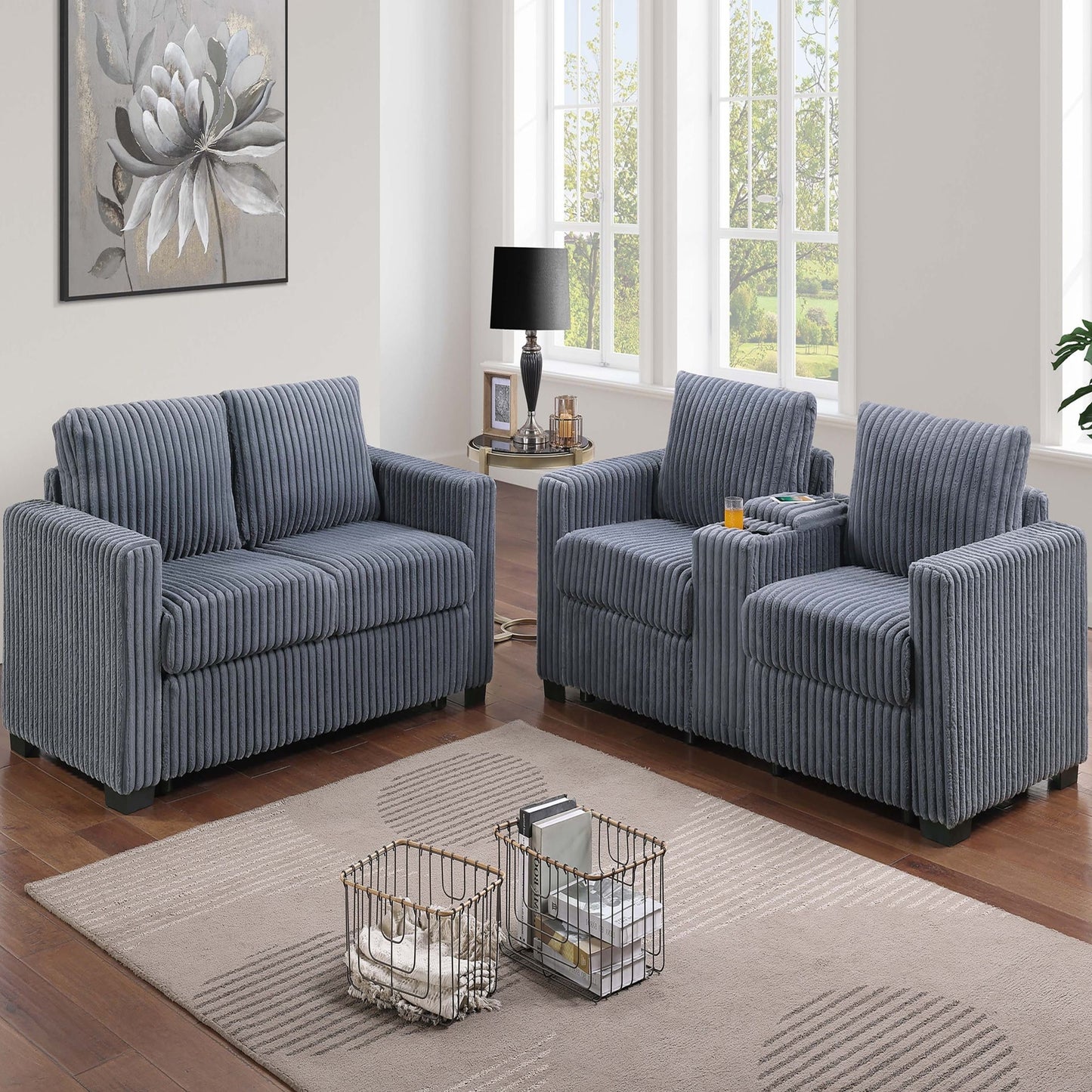Modern Style 2 Piece Sofa Set With Cup Holders & Charging Port