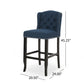 Vera - Set of 2 - 24" Navy Blue & Dark Brown Fabric Tufted Wingback Counter Stools with Nailhead Accents