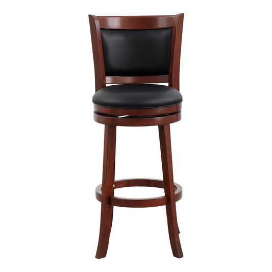 Elysium - Set of 1 - 30" Swivel Pub Height Chair, Dark Cherry Finish Faux Leather Upholstery, Solid Wood, 250lbs Capacity