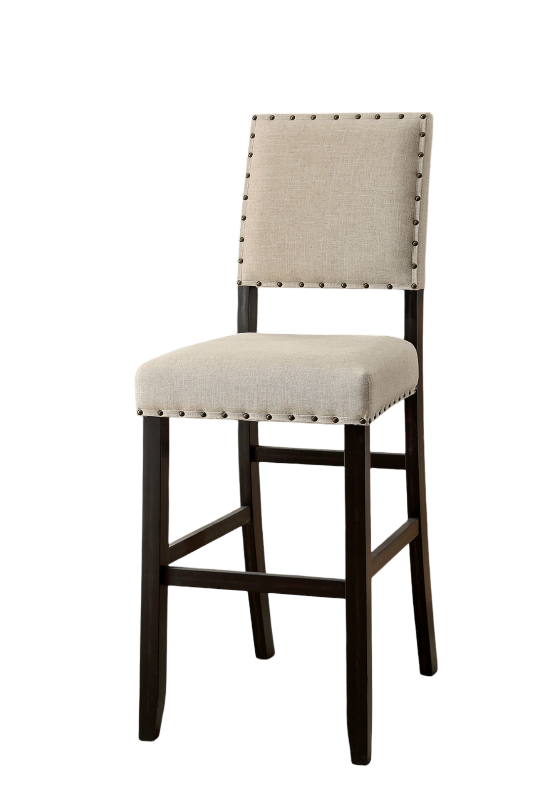 Sariah - Set of 2- 24" Height  Ivory Linen Counter Stools  with Nailhead Trim and Antique Black Solid Wood Frame