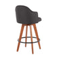 Velin - Set of 2 - 24" Charcoal Fabric Counter Stools with Walnut Bamboo Legs and Swivel Design