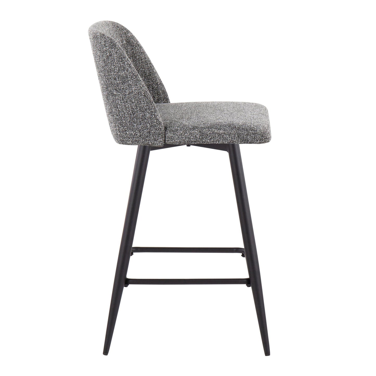 Thyveron - Set of 2 - 26" Contemporary Swivel Counter Stools in Grey Noise Fabric with Black Metal Frame and Square Footrest