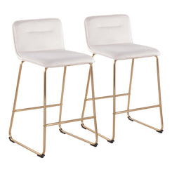 Velora - Set of 2 - 24" Cream Velvet Counter Height Stools with Gold Metal Frame