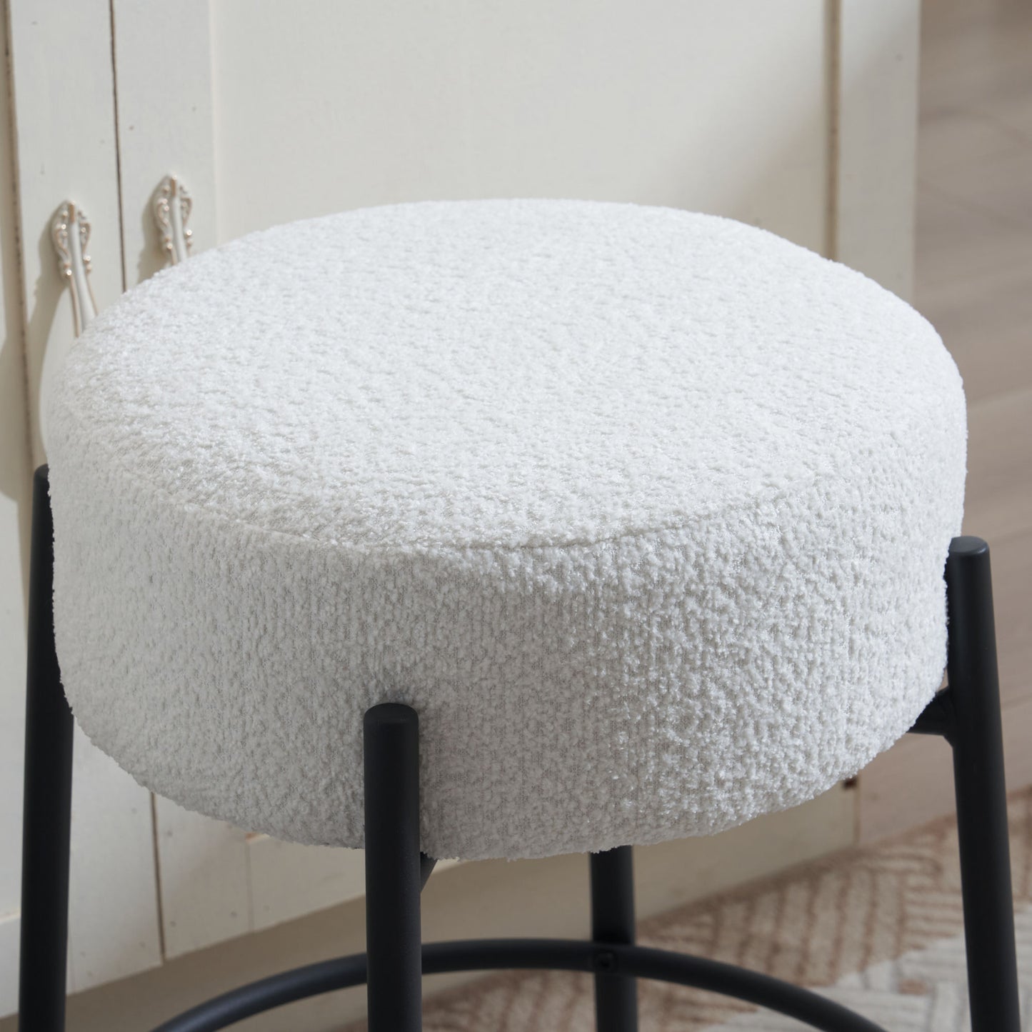 Madison - Set of 2 - 24" Fixed-Height Counter Stool with Beige Upholstered Round Seat and Non-Slip Support