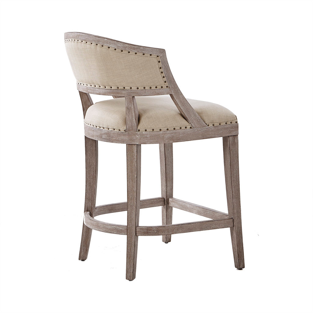 Tuscan - Set of 2 - 27" Counter Stools in Natural Polyester with Bronze Nailhead Trim and Reclaimed Biscuit Wood Legs