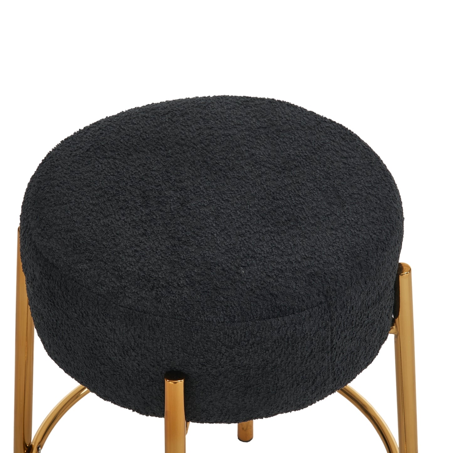 Omnira - Set of 2 - 24" Black Upholstered Round Bar Stools with Non-Slip Feet and Minimalist Design