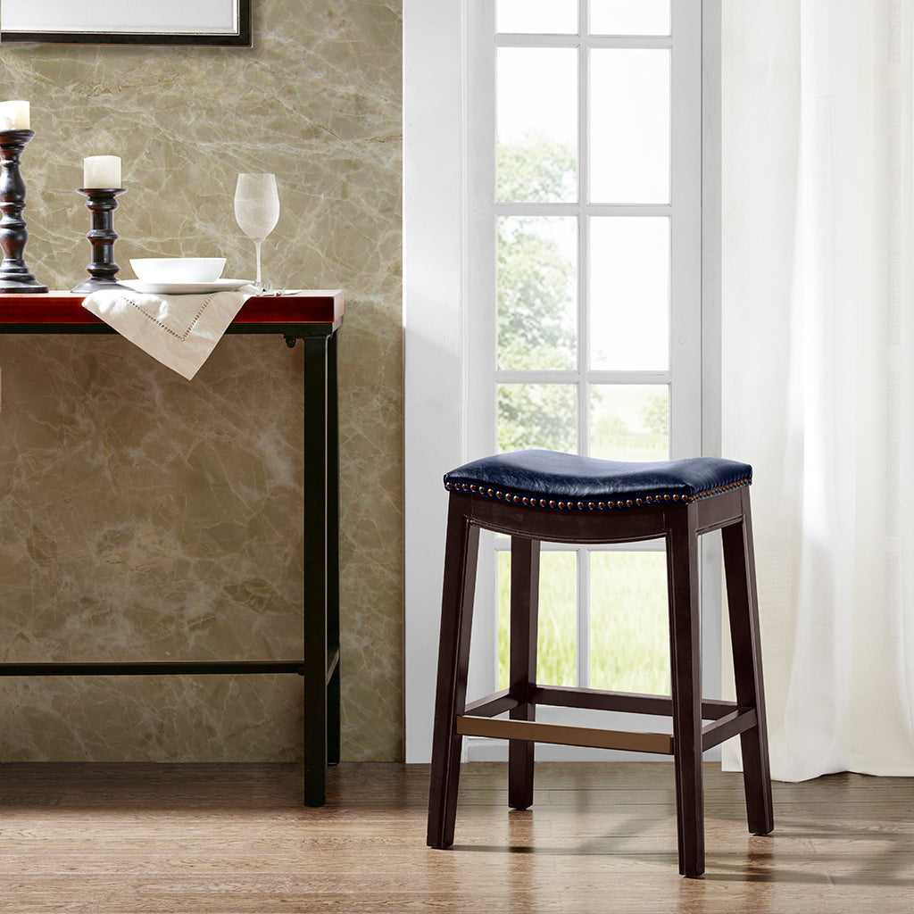 Lorielle - Set of 3 - 26" Grey Faux Leather High-Back Counter Stools with Stainless Steel Frame