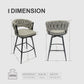 Malor - Set of 2 - 39" Grey Woven Linen Bar Stools with 360° Swivel Seat, Padded Backrest, Footrest, and Black Metal Legs