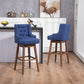 Hazelridge - Set of 2 - 30" Navy Linen Swivel Bar Stools with Solid Wood Legs, Counter Height Chairs with Footrest