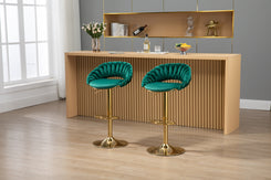 Clarivo - Set of 2 - 24" Emerald Green Harvey Swivel Bar Stools with Adjustable Counter Height and Footrest for Kitchen/Dining