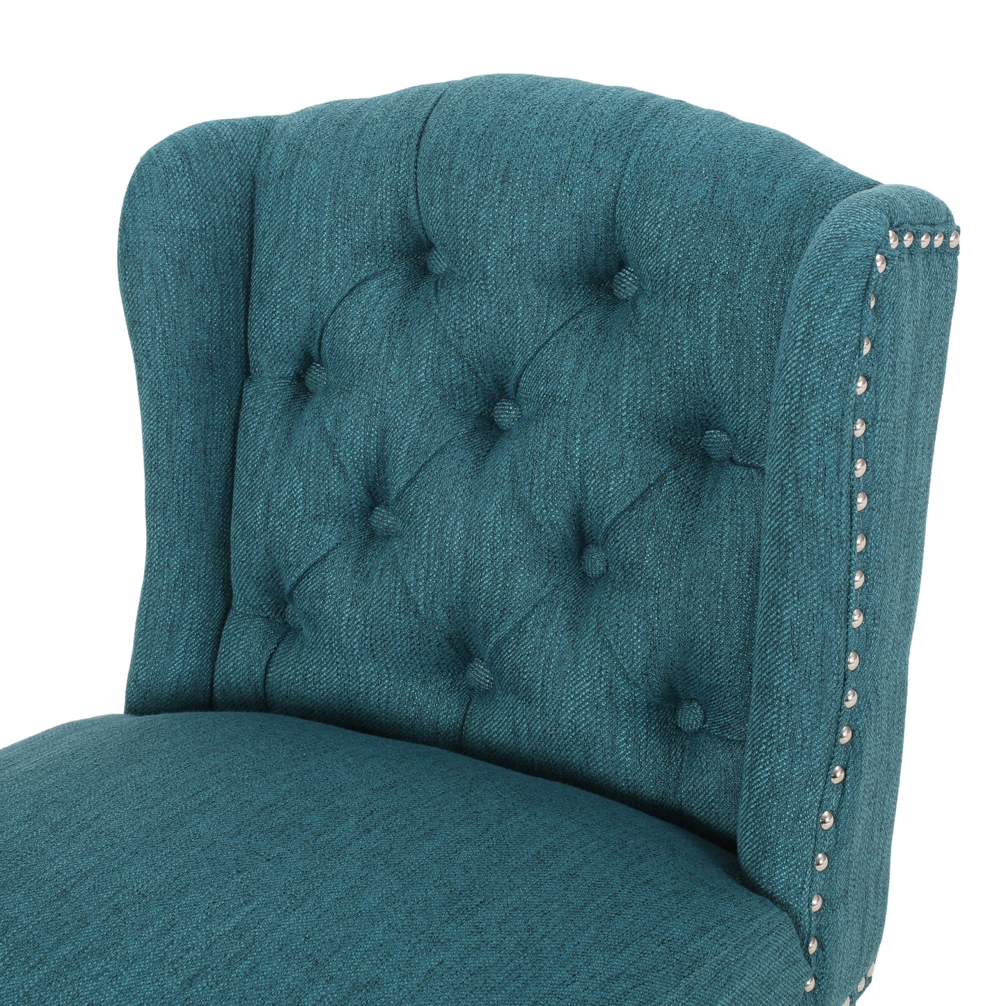 Votani - Set of 2 - 31" Teal Fabric Tufted Wingback Counter Stools with Dark Brown Legs