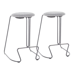 Halecrest - Set of 2 - 26" Grey Fabric & Steel Contemporary Counter Stools with High Back