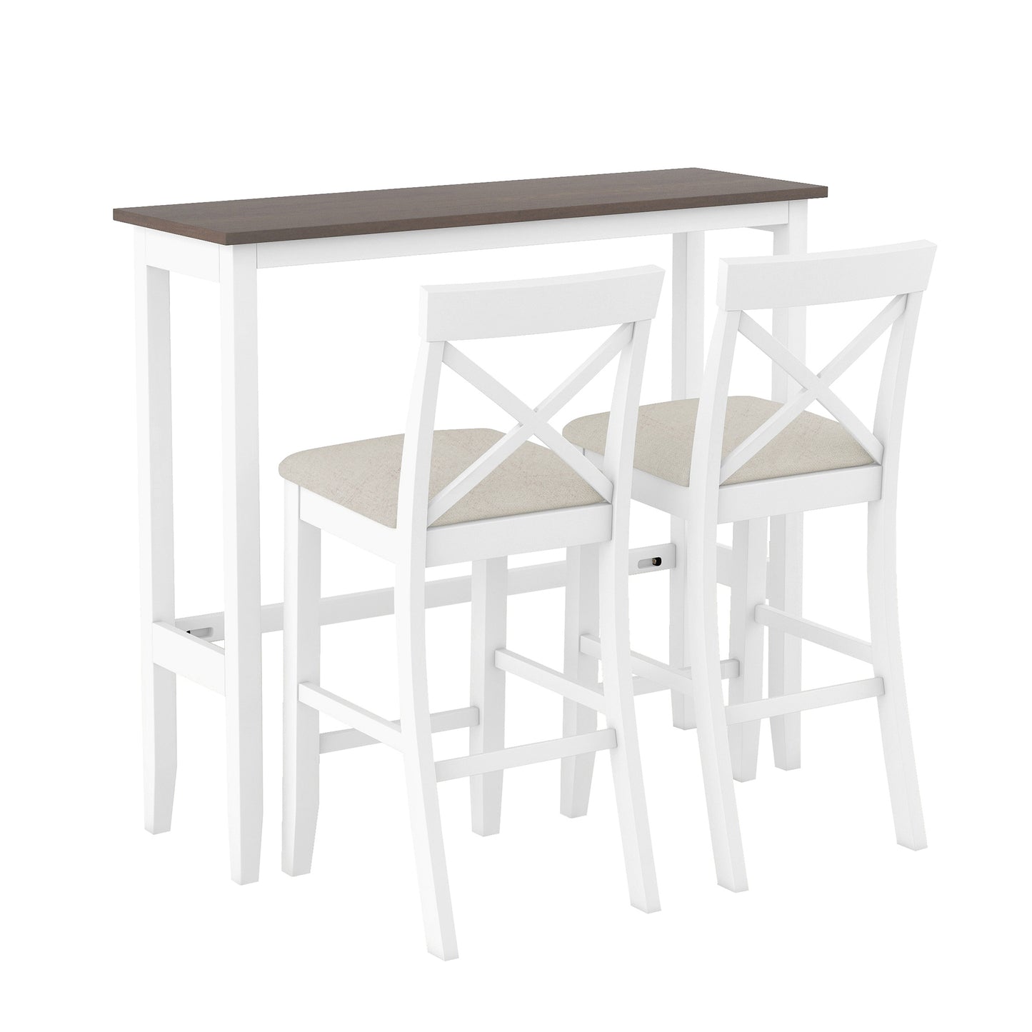 Trinalis - Set of 2 - 31" Rectangular Wood Bar Height Dining Set with Acacia Wood Frame and White Finish, Ideal for Small Spaces