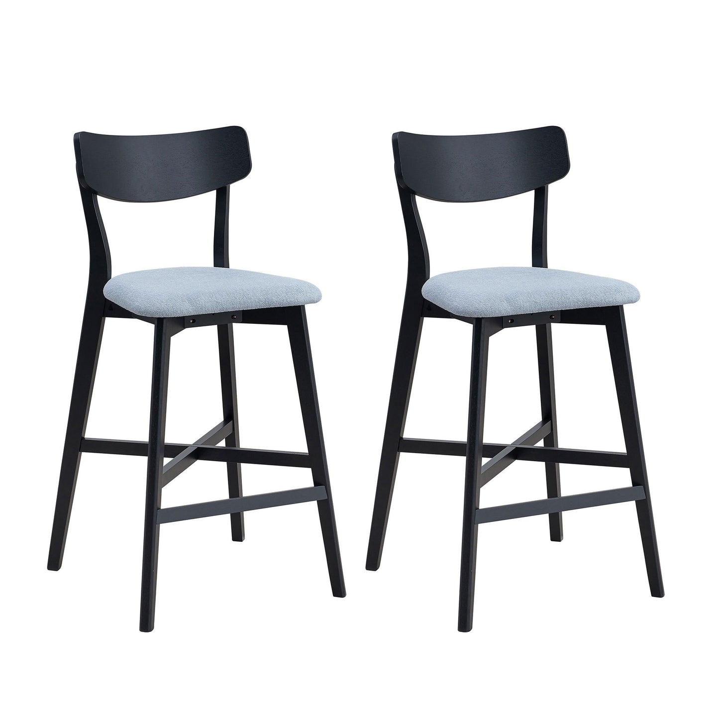 Havenvale - Set of 2 - 29" Black Swivel Wood Bar Stools with High Back - Modern Counter Height Chairs for Kitchen, Pub, Living Room